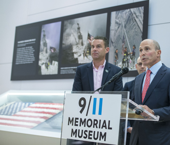 Evan Greenberg, right, chairman and CEO, Chubb, and Brad Meltzer, author and History channel host. Photo credit: Jin Lee, 9/11 Memorial